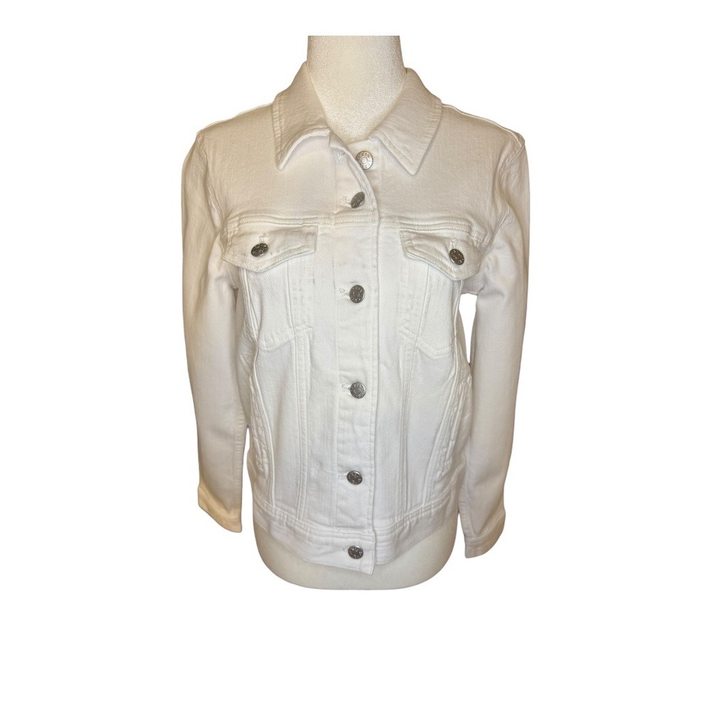J Crew White Denim Jacket Button Front Classic Trucker Style‎ Women's XS NWT